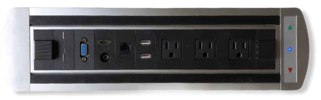 BTC Standard in-desk power Vault — dimensioned specification drawing